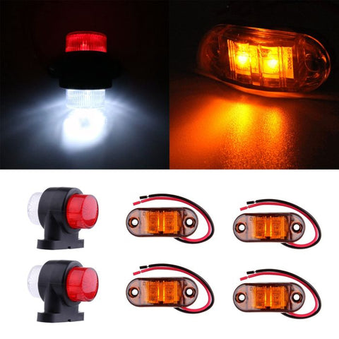 2pcs Trailer Truck Lorry Red & White Indicator Rear Lamp w/2 Led Side Light