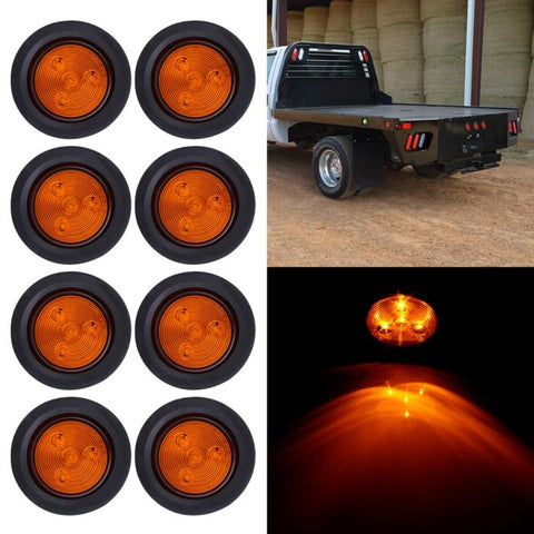 8pcs Amber 2.5" Round 4 LED Light Truck Trailer Signal Side Marker Clearance Kit