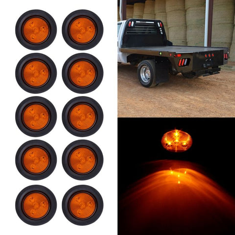 10pcs Amber 2.5" Round 4LED Light Truck Trailer Signal Side Marker Clearance Kit