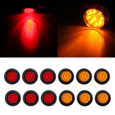 12x Red Amber 2 inch Round 9 LED trailer Side Marker Light Turn Signal Tail