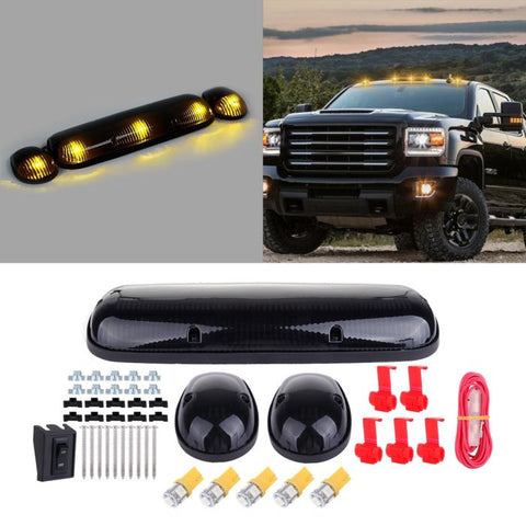 3PCS Smoke Cab Marker Top Lights w/168 Amber LED Chevy Silverado/GMC Sierra