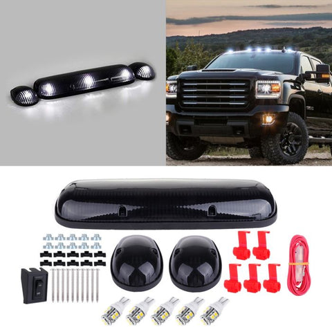 3x Smoke Cab Marker Top Light + w/3528 White LED Chevy Silverado/GMC Sierra
