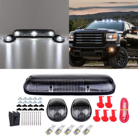 3PCS Clear Cab Marker Top Light w/3528 White LED Chevy Silverado/GMC Sierra