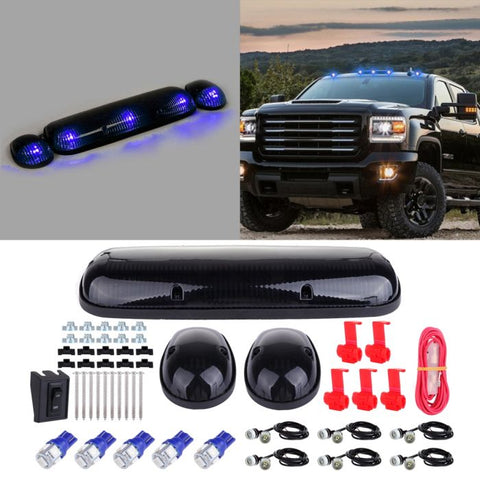 3PCS Smoke Cab Marker Top Light + w/168 Blue LED +Free Grille Lamp Chevy GMC