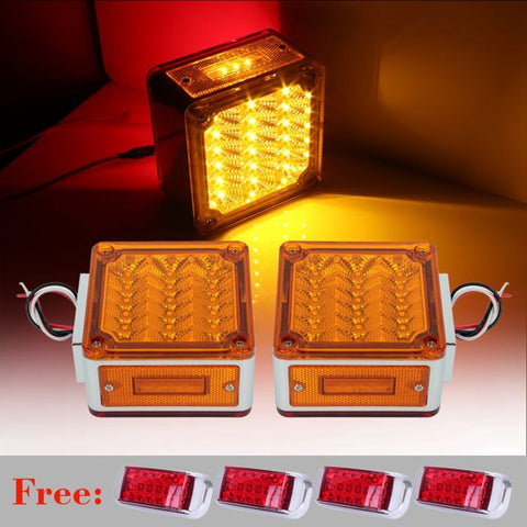 2x 39 led yellow cover red amber turn signal trailer truck light + 4x red light