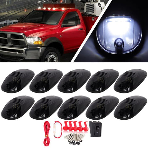 10pcs Smoke Lens White Lamp Cab Roof Marker LED Light 12V + Wiring Switch Pack