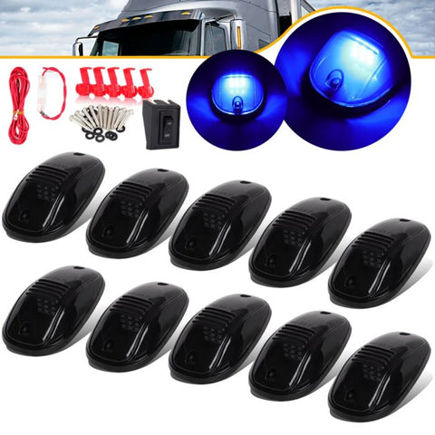 10pcs Smoke Lens Blue Lamp Cab Roof Marker LED Light 12V + Wiring Switch Pack