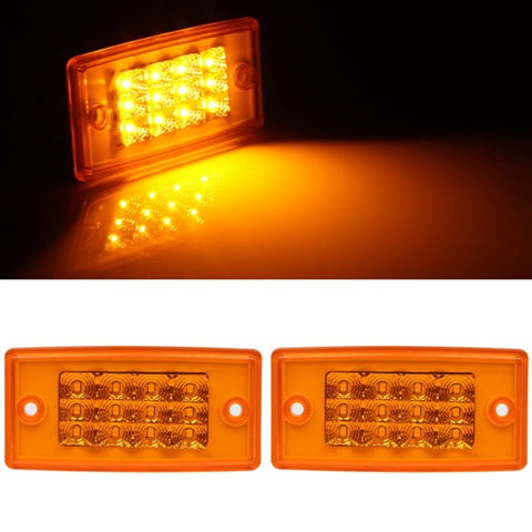 2pcs 12 LED Rectangle Amber Side Marker Turn Signal Assembly Truck Trailer 12V