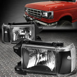 87-91 Ford F150 F250 Bronco Black Housing Clear Corner Headlight Head Lamps Speed Daddy