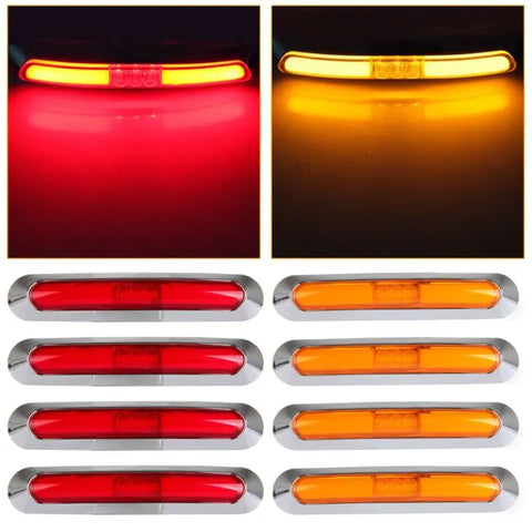 8PCS(Amber, Red) Universal Amber LED 21Diodes Side Marker Indicator Light 6 inch ECCPP