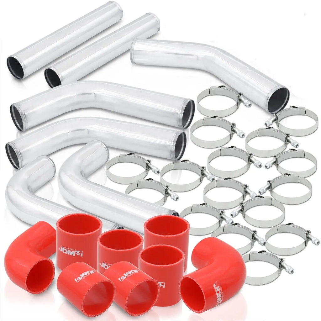 8Pcs Universal 3" Intercooler Piping Kit + TBolt Clamps + Red Silicon