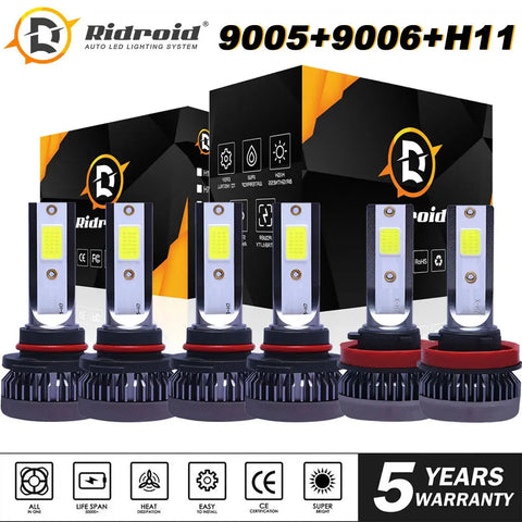 9005 9006 H11 Led Combo Headlight High Low Beam Bulb Fog Light Kit White 6000K EB-DRP