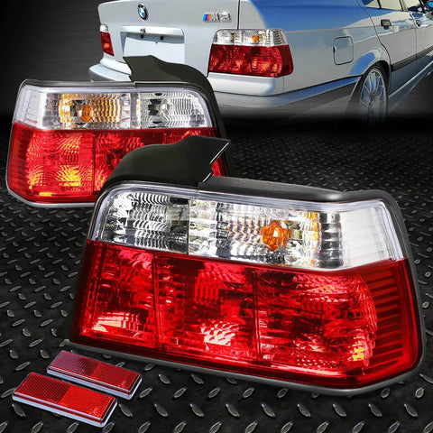 92-99 Bmw 3-Series E36 Sedan Red/Clear Lens Tail Light Brake Reverse Lamps Speed Daddy