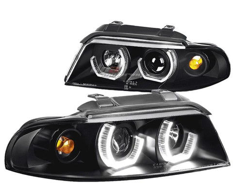96-01 Audi B5 A4 Quattro Black Led 3D Rgb Color Change Angel Eyes Headlight DNA MOTORING