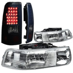 99-02 Chevy Silverado Chrome Crystal Headlight+Black Smoked Led Tail Lamp DNA MOTORING