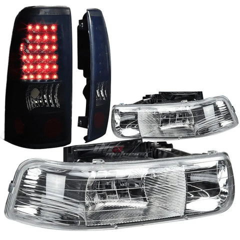 99-02 Chevy Silverado Chrome Crystal Headlight+Black Smoked Led Tail Lamp DNA MOTORING