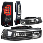 99-02 Silverado Black Crystal Headlight+Chrome Smoked 3D Led Bar Tail Lamp DNA MOTORING