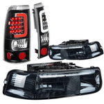 99-02 Silverado Smoked Crystal Headlight+Corner+Black 3D Led Bar Tail Lamp DNA MOTORING