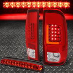 99-07 Ford Super Duty Pair Red 3D Led L-Bar Tail Lights+3Rd Third Brake Lamp Speed Daddy