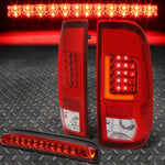 99-07 Ford Super Duty Pair Red 3D Led L-Bar Tail Lights+3Rd Third Brake Lamp Speed Daddy