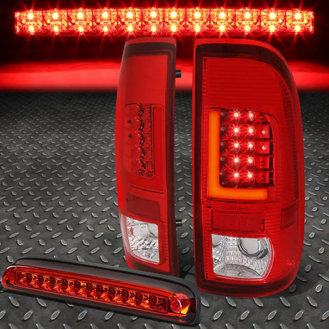 99-07 Ford Super Duty Pair Red 3D Led L-Bar Tail Lights+3Rd Third Brake Lamp Speed Daddy