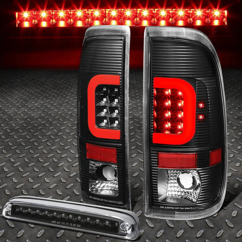 99-07 Ford Super Duty Red 3D Led C-Bar Tail Lights+Third Brake Lamp (Black) Speed Daddy