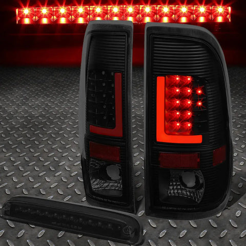 99-07 Ford Super Duty Red 3D Led L-Bar Tail Lights+Third Brake Lamp (Smoked) Speed Daddy
