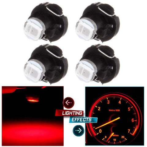4Pcs Red 8mm T3 Neo Wedge LED Bulb 1SMD LED Chips Instrument Panel Indicator A/C Climate Control Lights ECCPP
