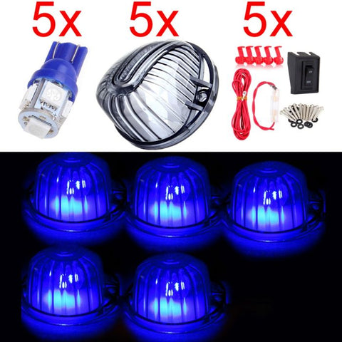 5PCS 5050 5SMD 12V T10 LED Smoke Cab Marker Top Lights Truck Harness Switch Kit