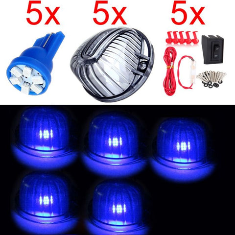 5X 12V 3020 6SMD LED Light Round Smoke Lens Cab Marker Top Lamp Wiring Kit Car