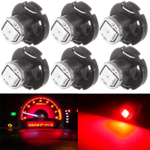 Red 10mm T4/T4.2 Neo Wedge LED Bulb 1SMD 2835 LED Chips Instrument Panel Climate Control Lights - 6Pcs ECCPP