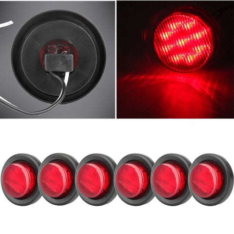 6X Red 2 in. 9 LED Round Truck Trailer Side Marker Clearance Light w Grommet 12V
