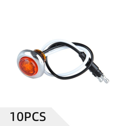 10PCS Amber Lens Miniature Round Bullet LED Side Marker/Turn Signal Light 3/4" Chrome Universal Truck Trailer 12V