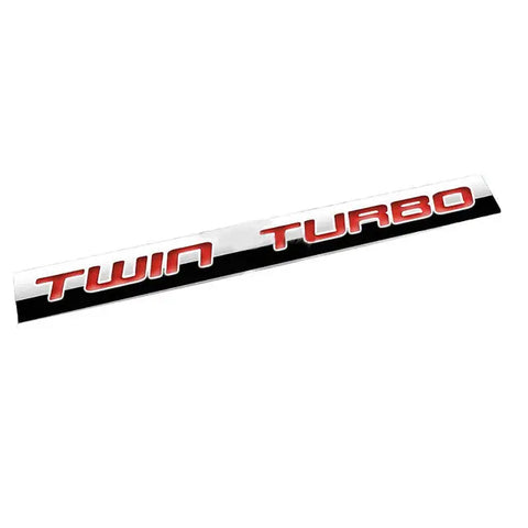 Aluminum Stick On Polished Chrome Red Twin Turbo Decal Emblem Trim Badge Logo DNA MOTORING