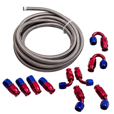 AN6 -6AN 20FT AN-6 Swivel Fitting Stainless Steel PTFE Fuel Line Hose Kit MaxSpeedingRods