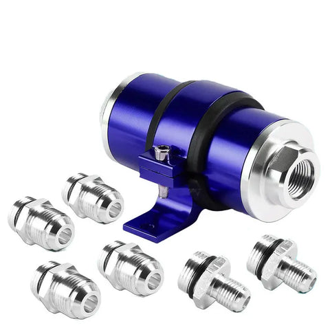 AN6/AN8/AN10 BLUE 30 MICRON ELEMENT ALUMINUM INLINE FUEL/PETROL FILTER+BRACKET DNA MOTORING