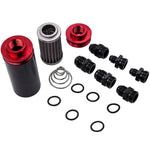 AN6 AN8 AN10 Inline Fuel Filter Oil Catch Can High Flow Cleanable Black and Red MaxpeedingRods