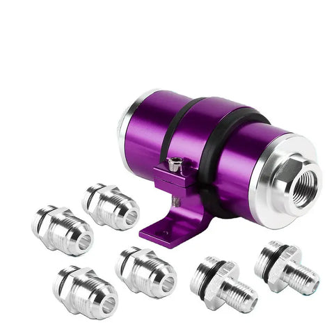 AN6/AN8/AN10 PURPLE 30 MICRON ELEMENT ALUMINUM INLINE FUEL/PETROL FILTER+BRACKET DNA MOTORING