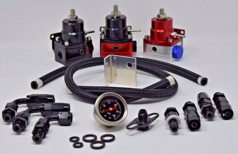 Adjustable Aero EFI Fuel Pressure Regulator Kit W/ 160PSI Oil Gauge AN-6 Hoses MD Performance