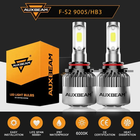 Auxbeam S2 9005 Hb3 9145 Cob Led Headlight High Low Beam Bulbs 72W 12000Lm 6000K EB-DRP
