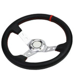 Black Pvc Leather 350Mm T-6061 6-Bolt Racing Steering Wheel Sport Silver Trim DNA MOTORING