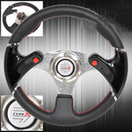 Black 320mm 3 Spoke Pvc Leather Dual Nos Button Steering Wheel Typer Horn AJP DIST