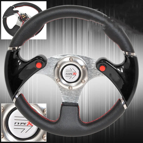 Black 320mm 3 Spoke Pvc Leather Dual Nos Button Steering Wheel Typer Horn AJP DIST