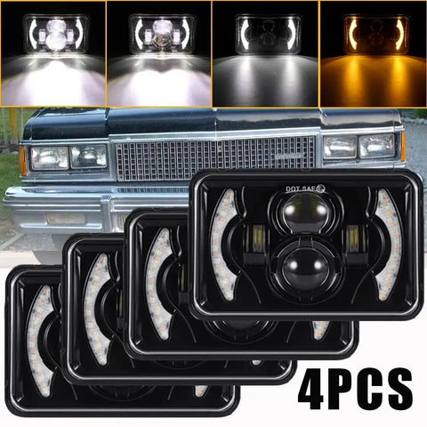 Black 4Pcs 4X6" Inch Led Headlights Hi/Lo Drl For Chevrolet Caprice 1977 To 1986 EB-DRP