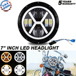 Black 7 Inch Round Led Headlight Halo Hi-Lo Fit For Harley Davidson Motorcycle EB-DRP