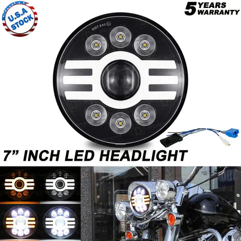 Black 7 Inch Round Led Headlight Hi-Lo With Drl For Harley Davidson Motorcycle EB-DRP