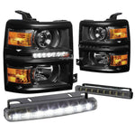 Black Amber Drl Projector Headlight+8 Led Smoke Fog Light Fit 14-15 Silverado DNA MOTORING