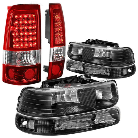 Black Clear Bumper Headlight+Red Lens Led Tail Light Fit 99-02 Chevy Silverado DNA MOTORING