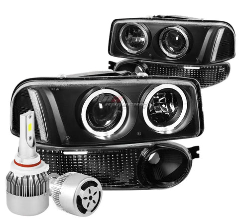 Black Clear Projector Headlight+White Led 9005 Hid W/Fan Fit 00-07 Sierra/Yukon DNA MOTORING