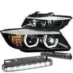 Black Halo Projector Headlight+Corner+8 Led Smoke Fog Light Fit 09-12 Bmw E90 DNA MOTORING